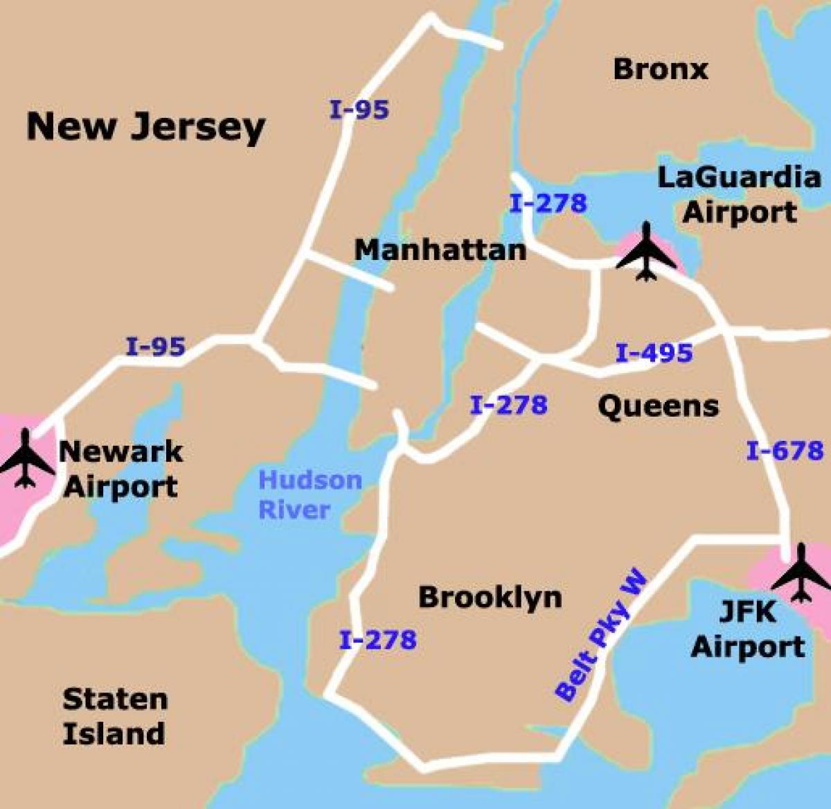 Mappa degli aeroporti di Brooklyn